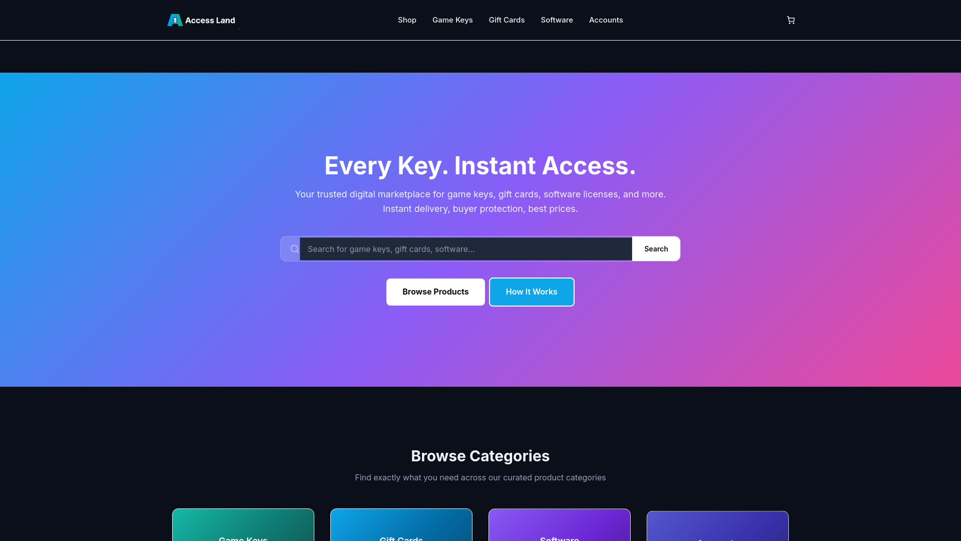 website screenshot of https://accessland.io/