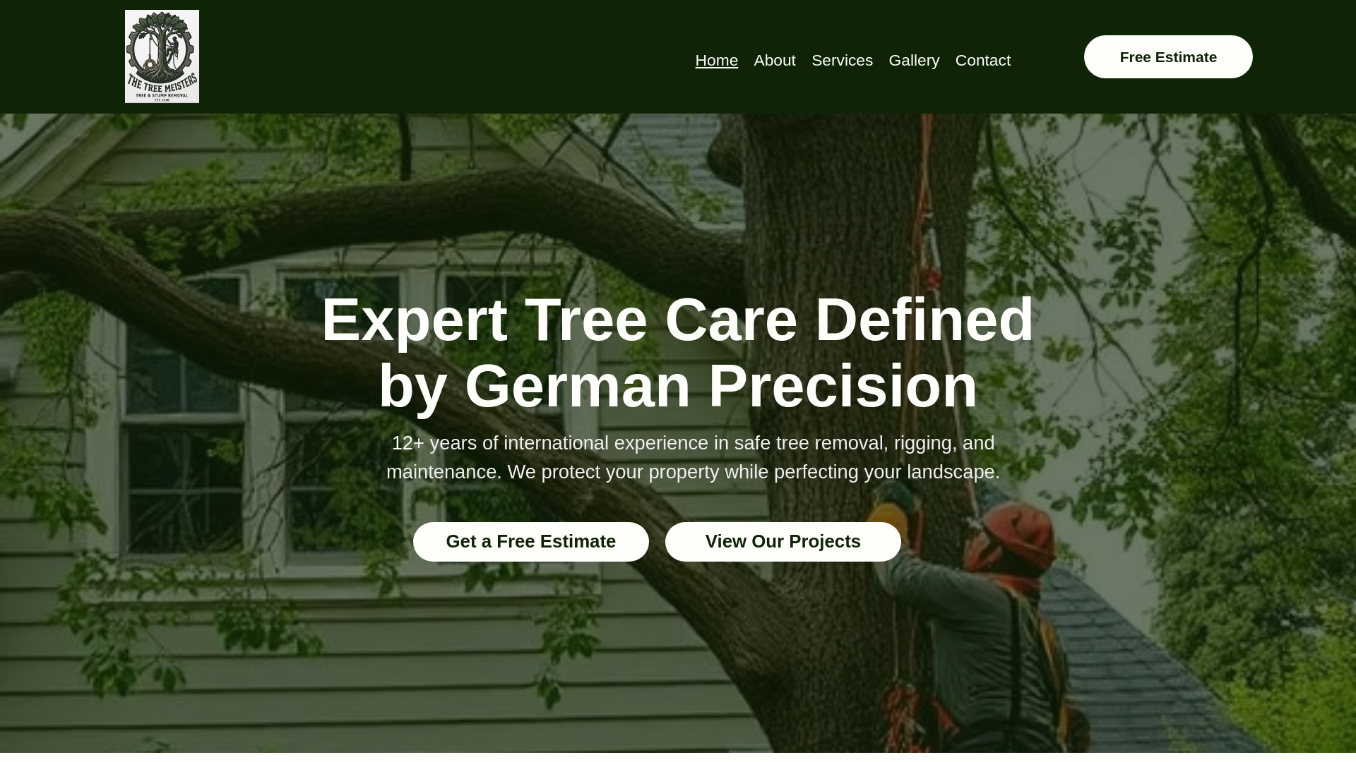 website screenshot of https://thetreemeisters.com
