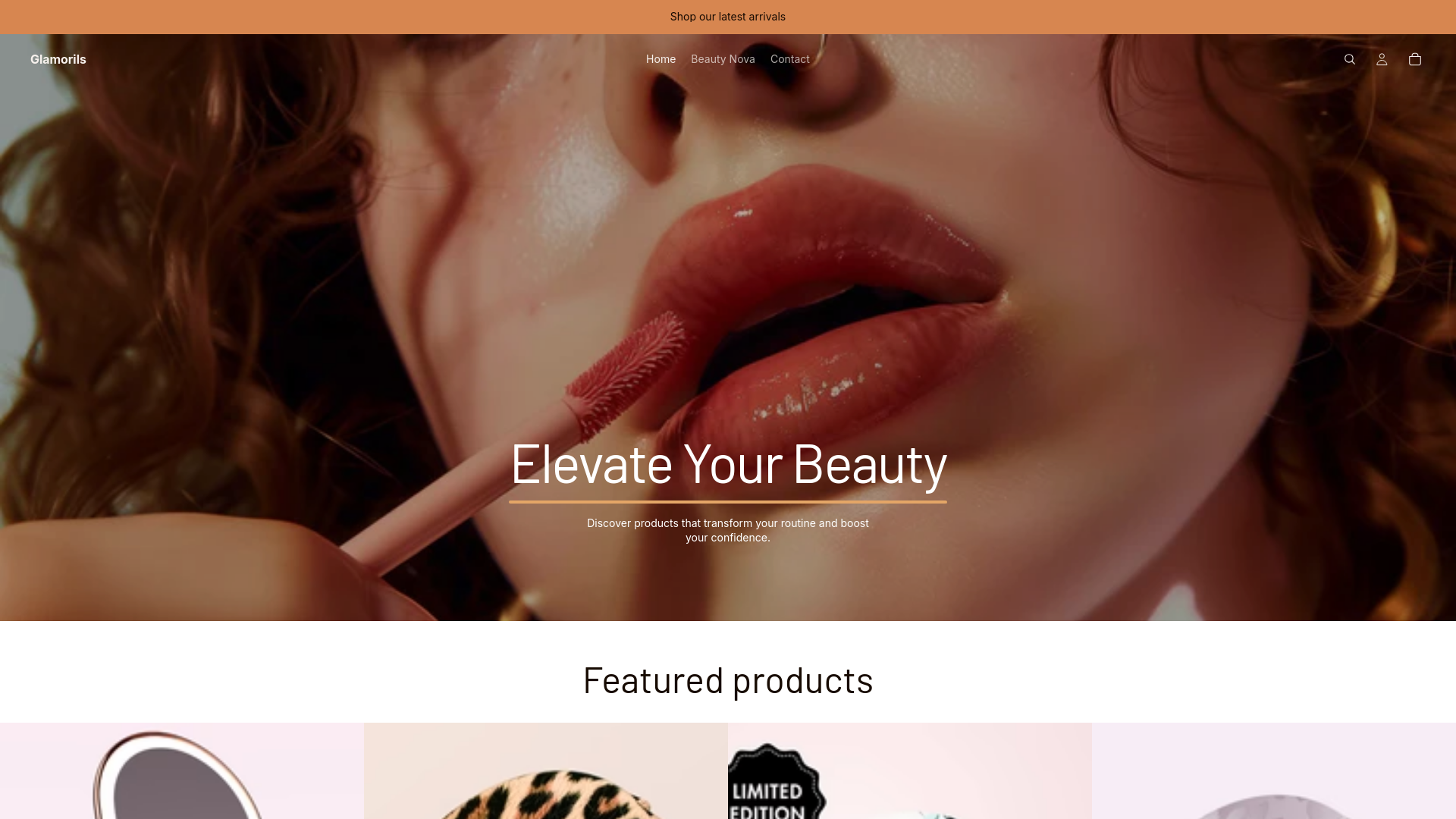 website screenshot of https://glamorils.com/