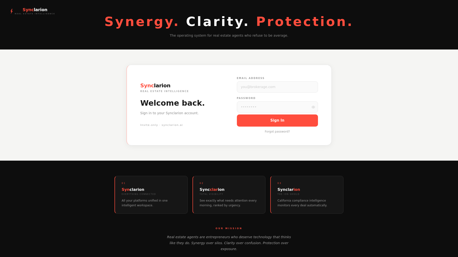 website screenshot of https://synclarion.com/