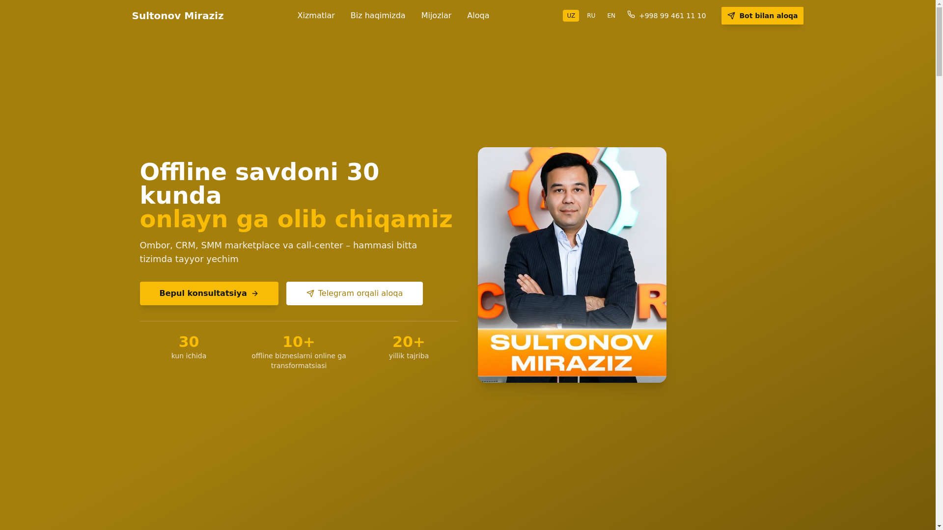 website screenshot of https://sultanovmiraziz.uz/