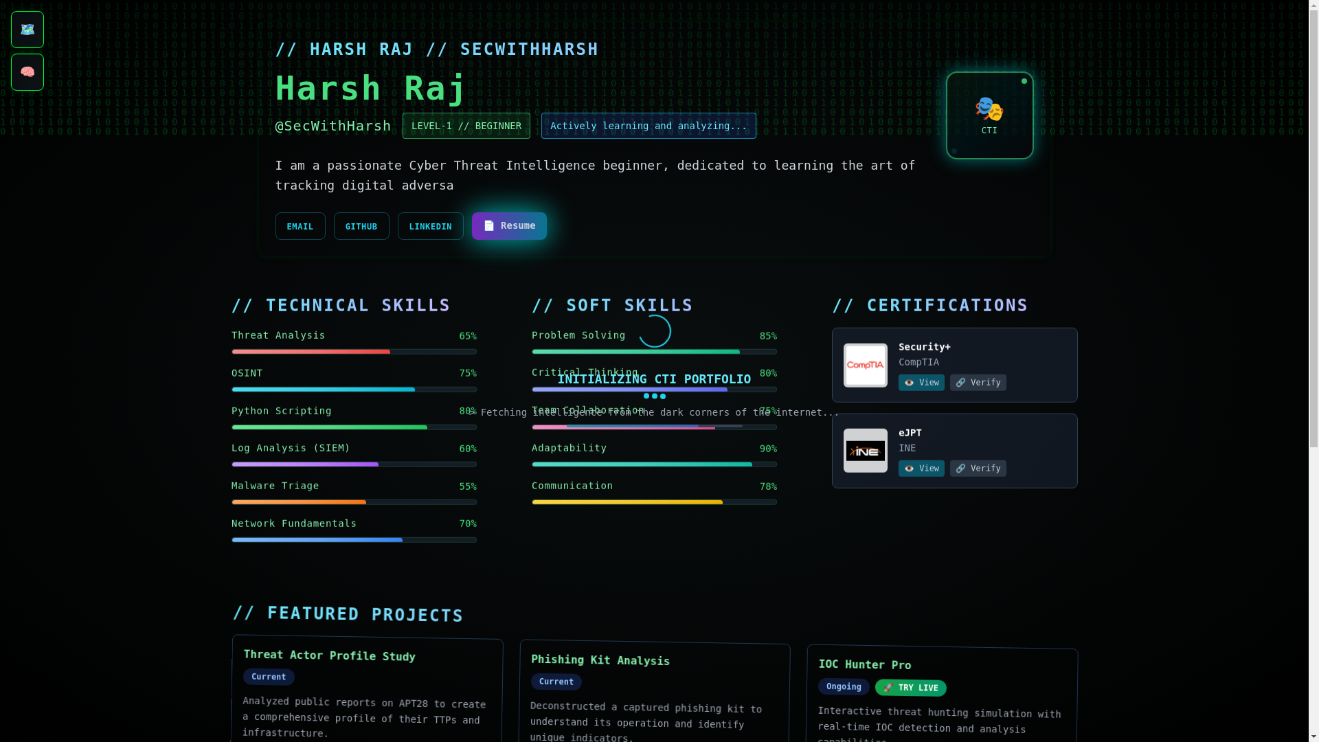 website screenshot of https://secwithharsh.me/