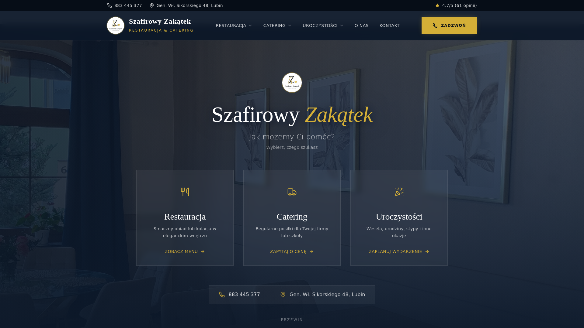 website screenshot of https://restauracjaszafirowyzakatek.pages.dev/