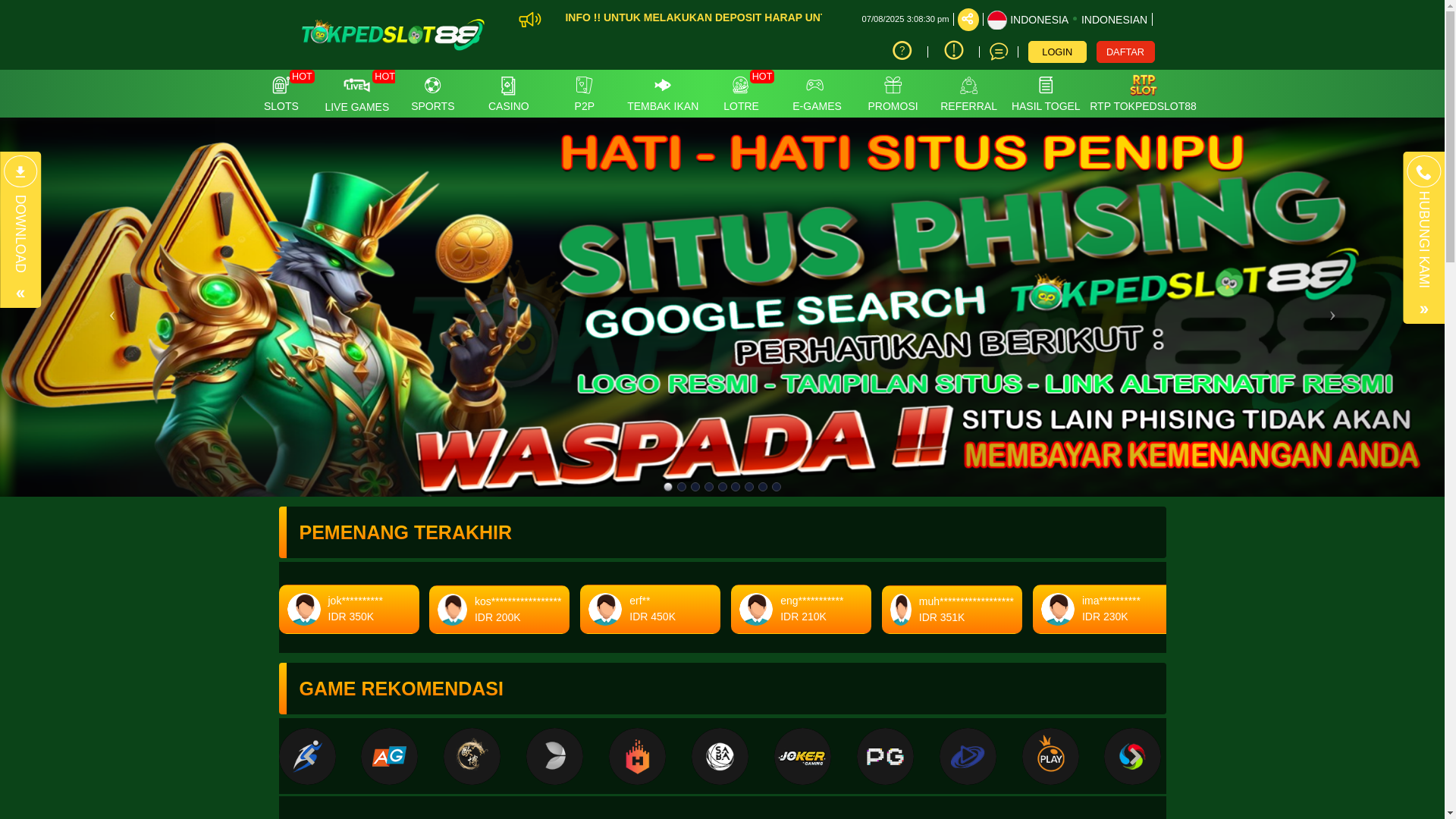 website screenshot of https://tokpedslot88.quest/