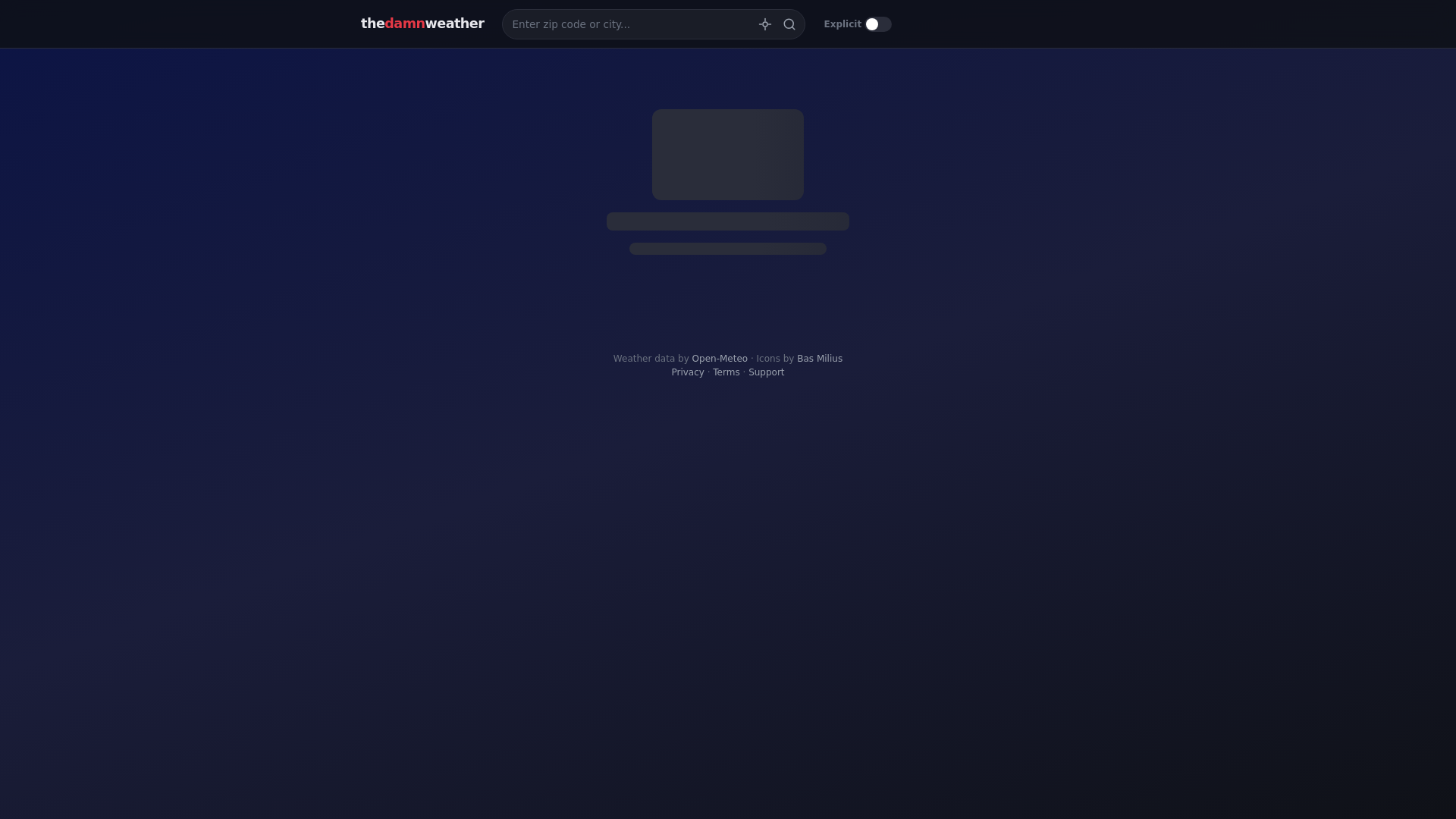 website screenshot of https://thedamnweather.com