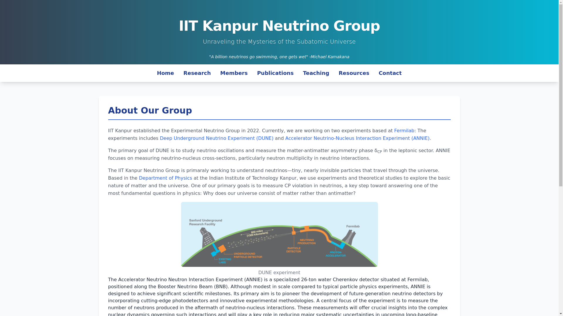 website screenshot of https://neutrinos-iitk.com/