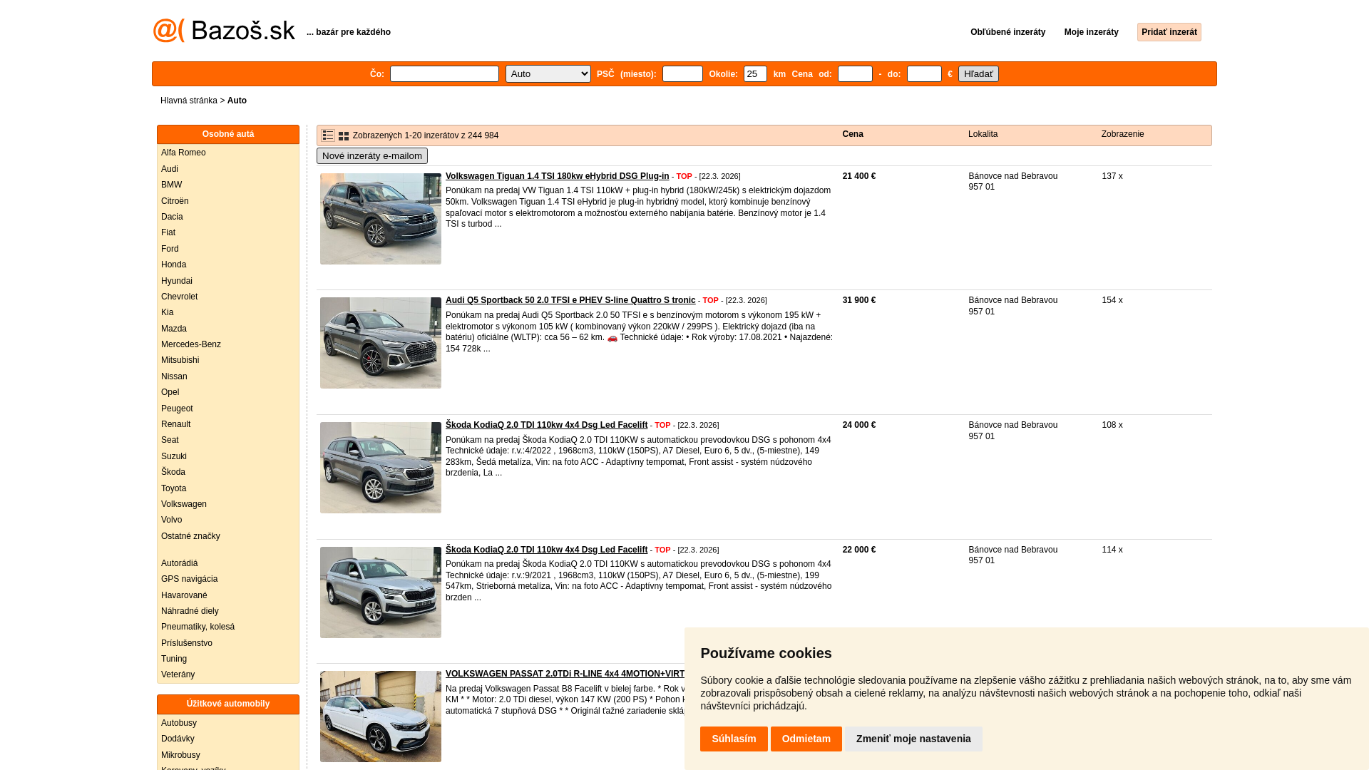 website screenshot of https://auto.bazos.sk