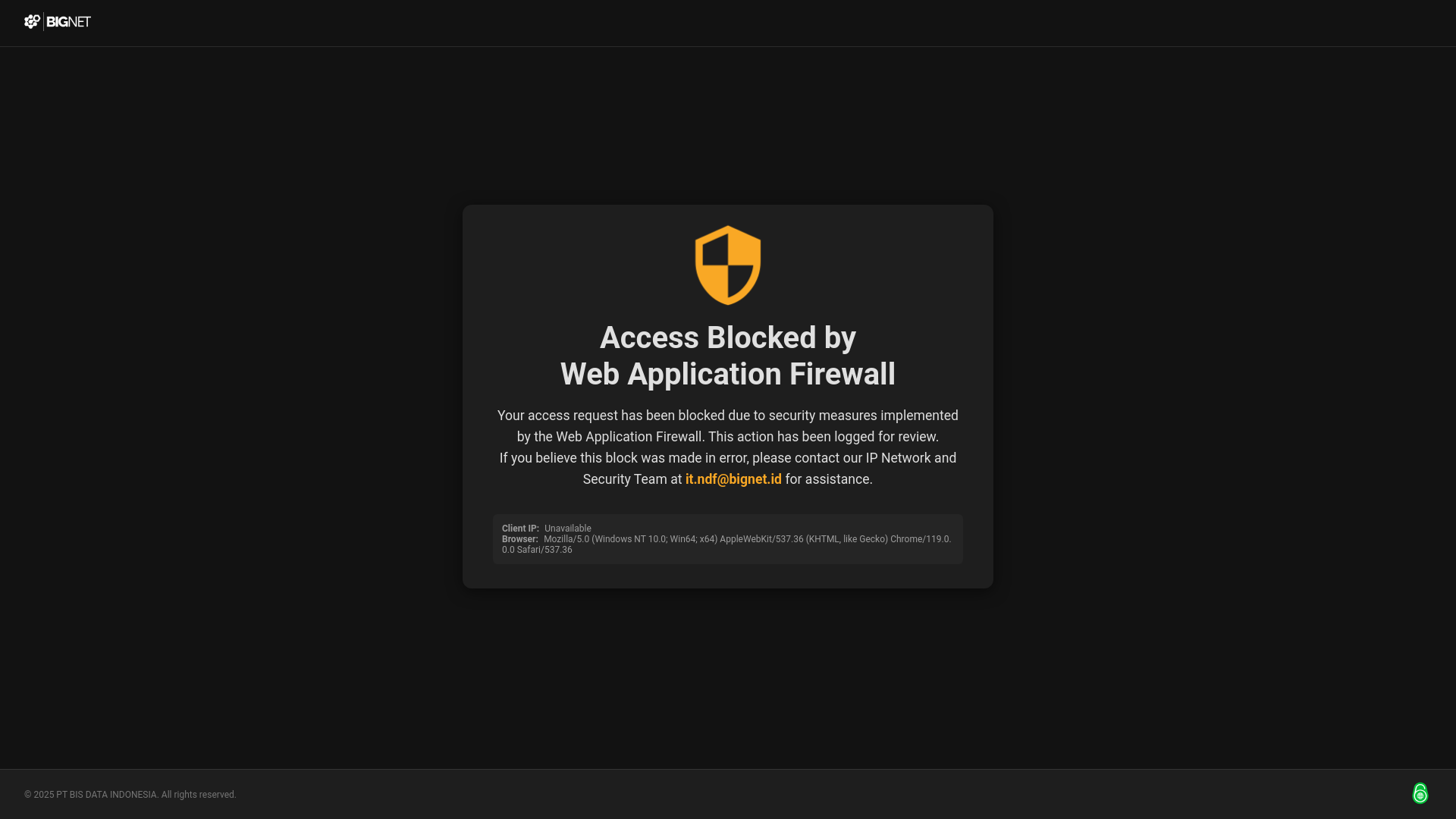 website screenshot of https://viona.bignet.id/