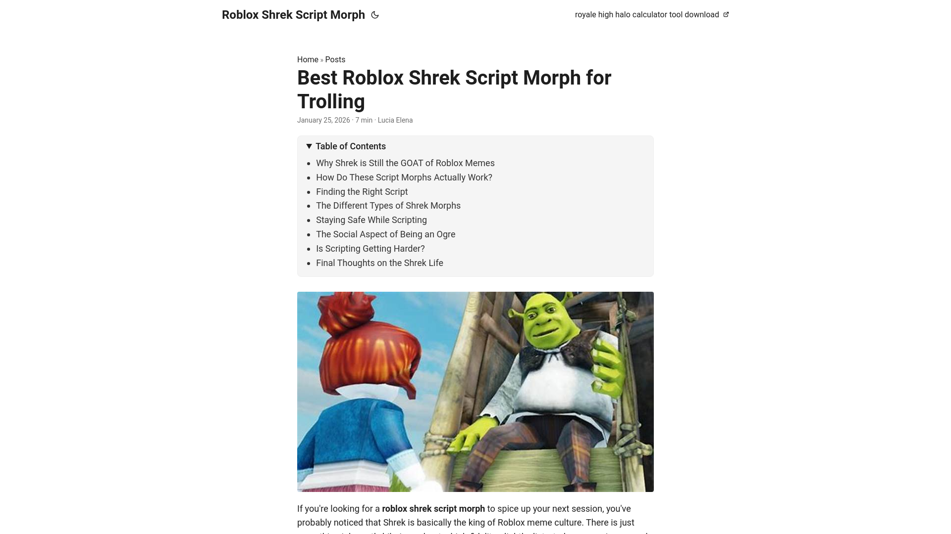 website screenshot of https://roblox-shrek-script-morph.pages.dev/