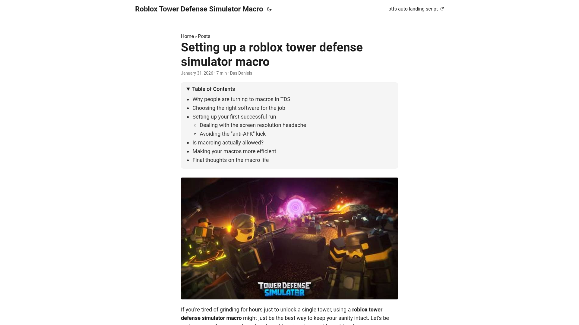 website screenshot of https://roblox-tower-defense-simulator-macro.pages.dev/