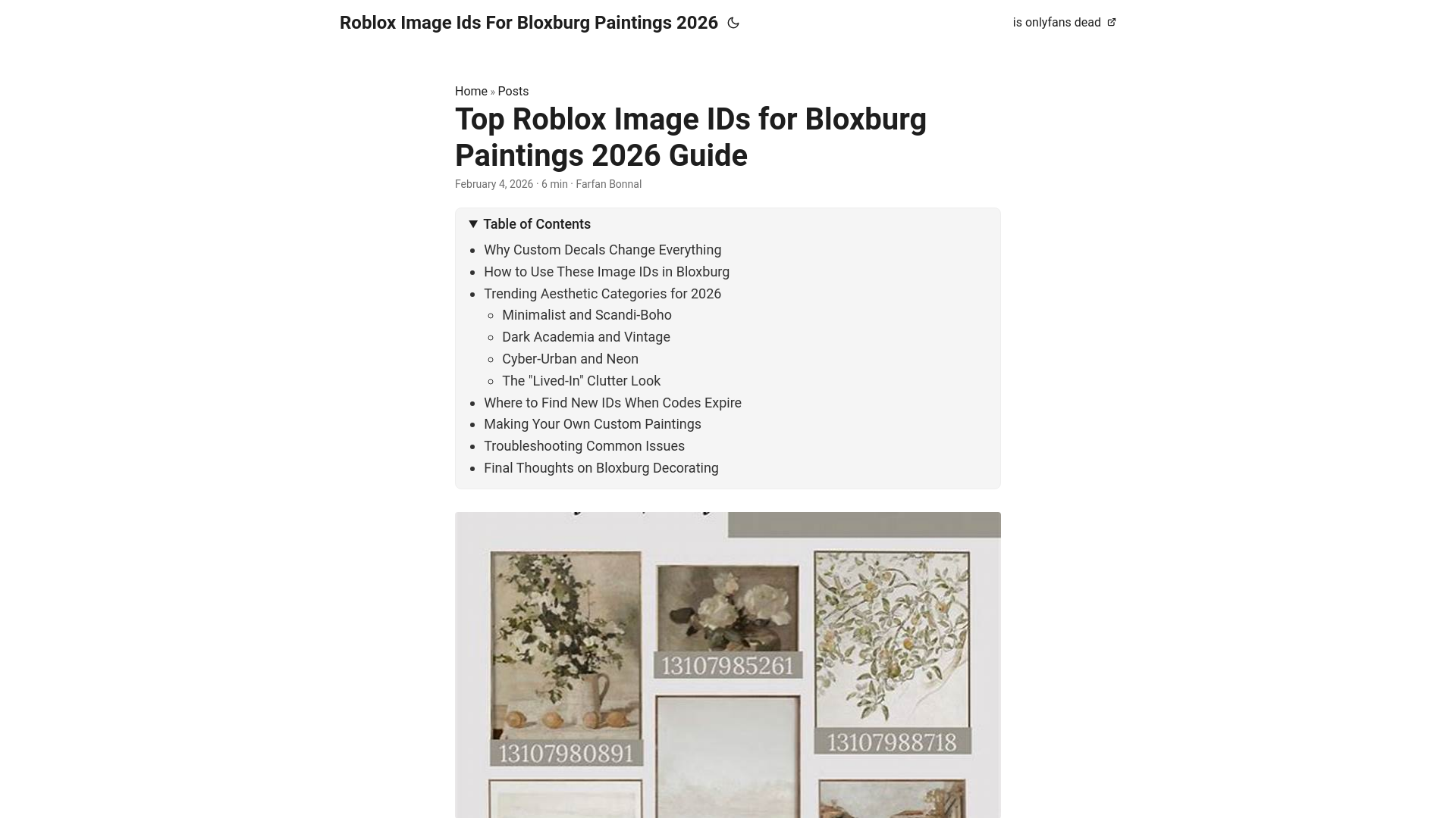 website screenshot of https://robloximageidsforbloxburgpaintings2026.pages.dev/