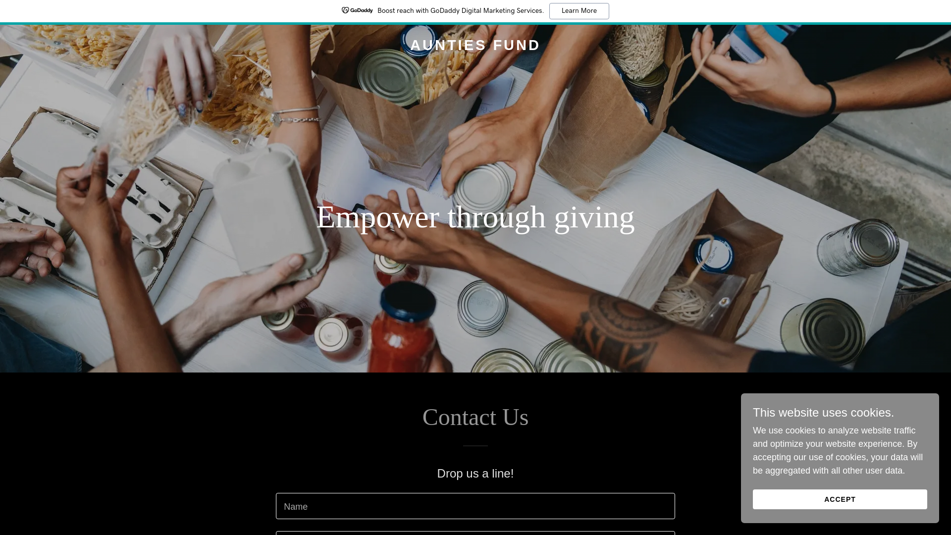 website screenshot of https://auntiesfund.com/