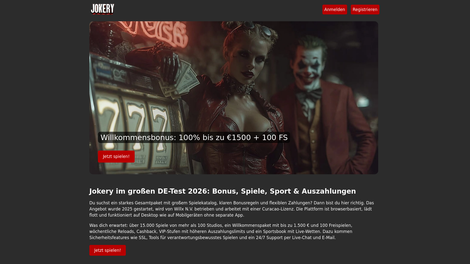 website screenshot of https://jokery-sportwetten.de/