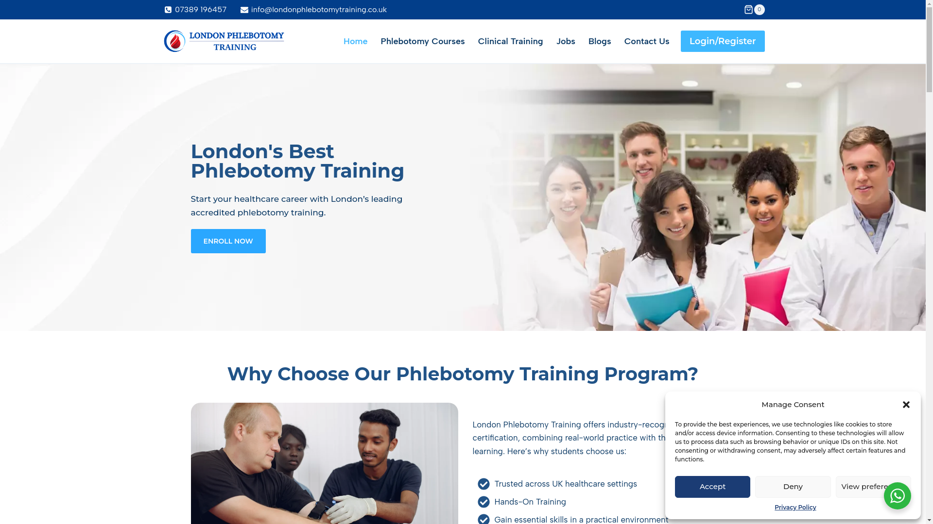 website screenshot of https://londonphlebotomytraining.com/
