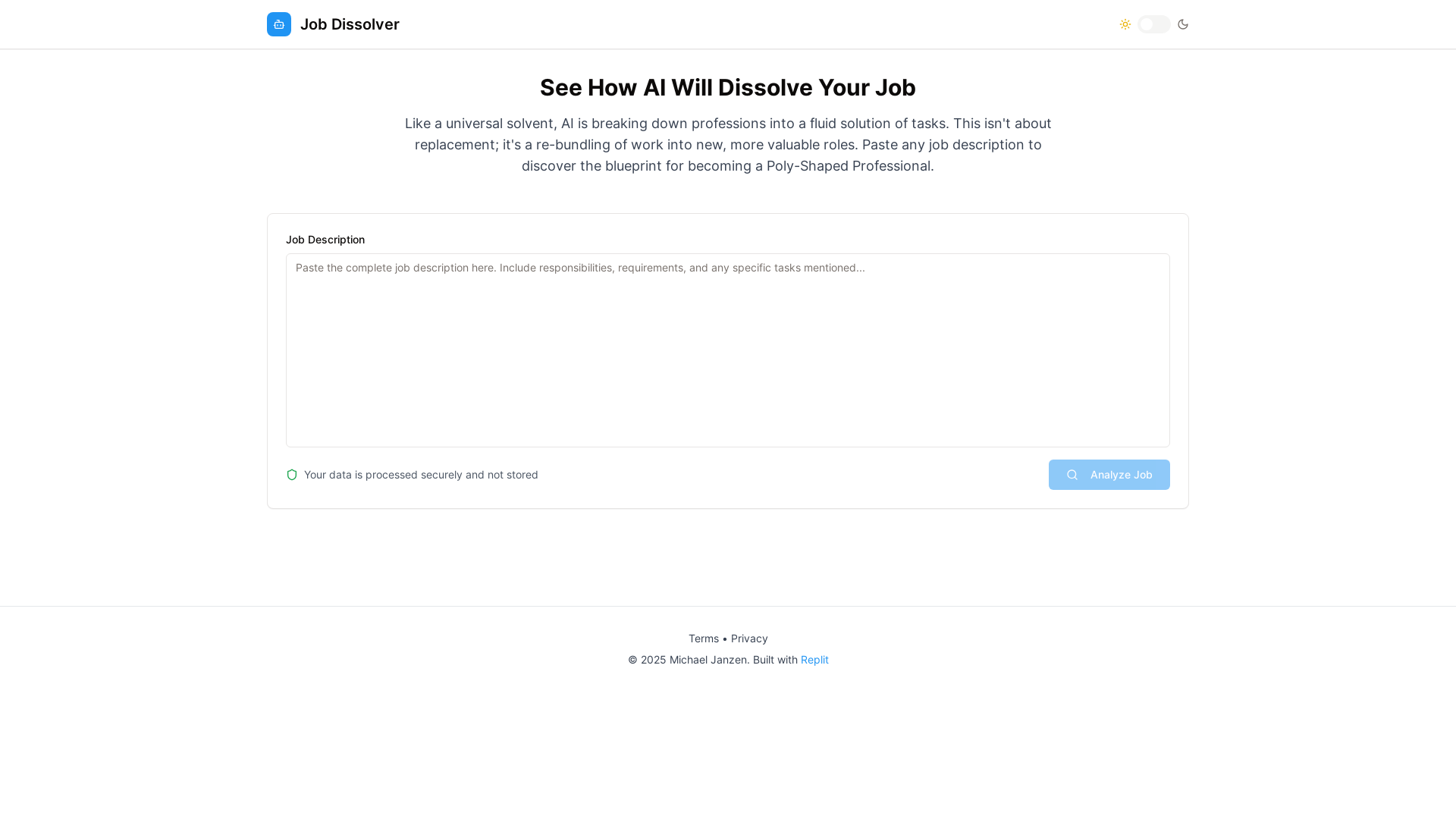 website screenshot of https://jobdissolver.com/