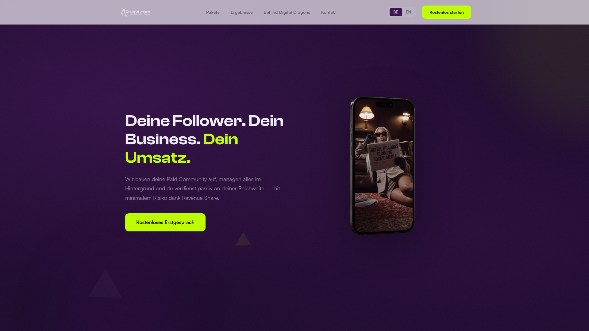 website screenshot of https://digitaldragons.agency/