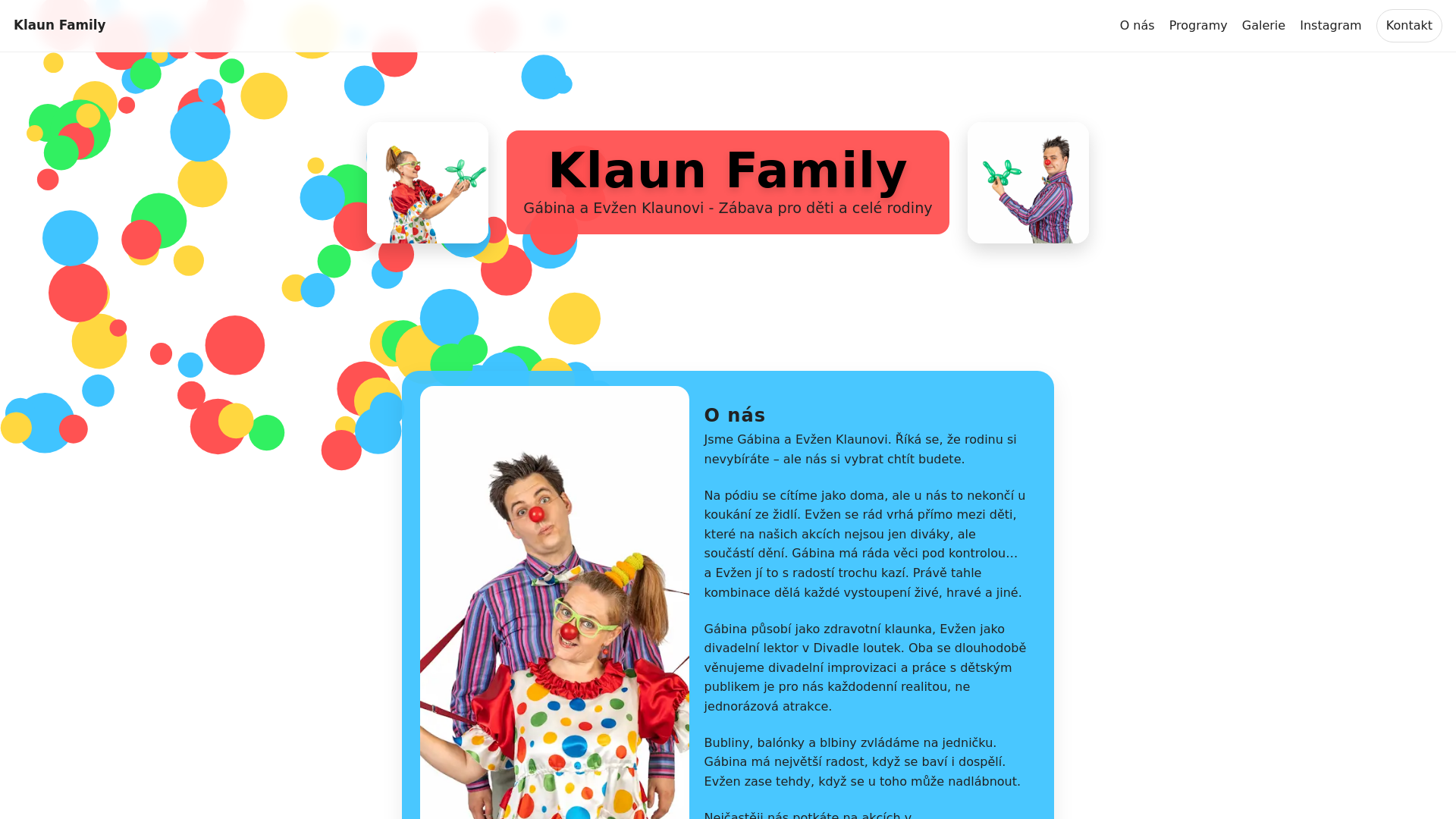 website screenshot of https://klaunskarodina.cz/