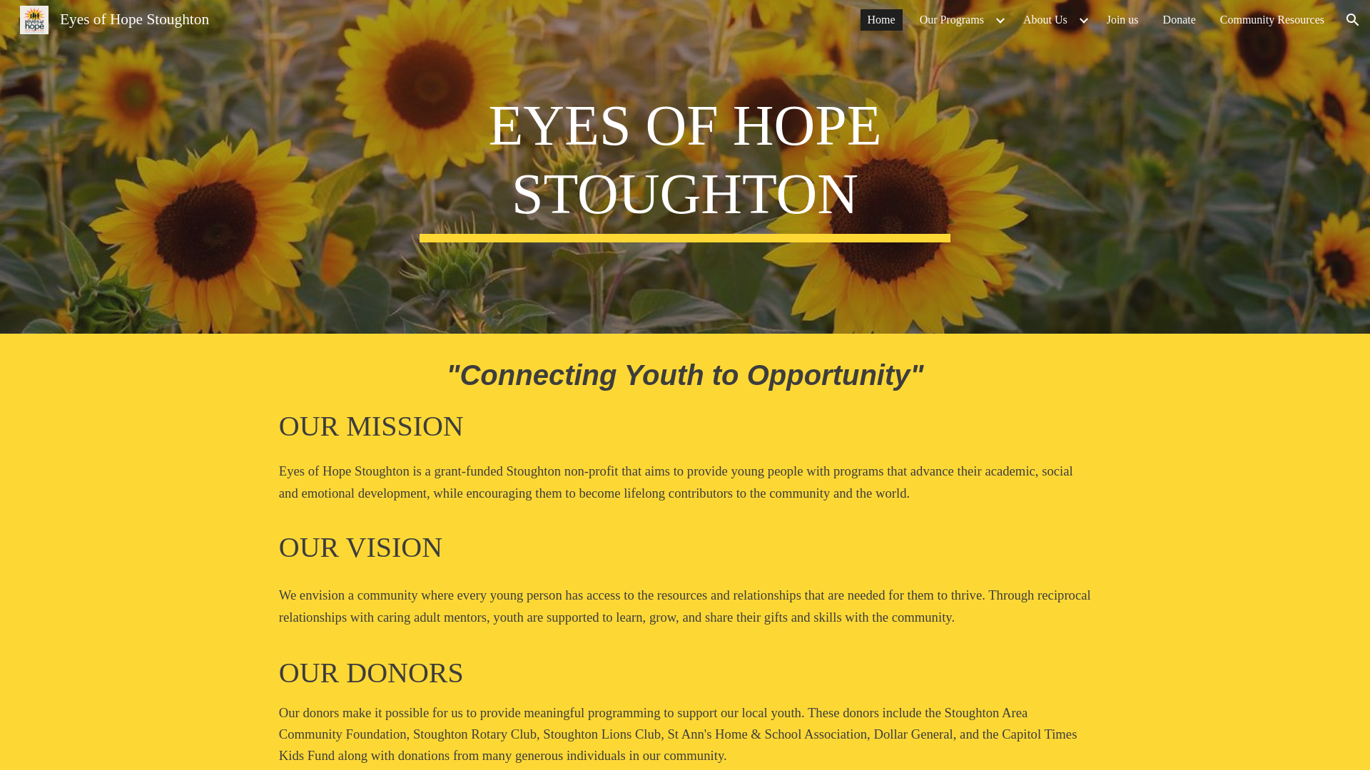 website screenshot of https://eyesofhopestoughton.org/