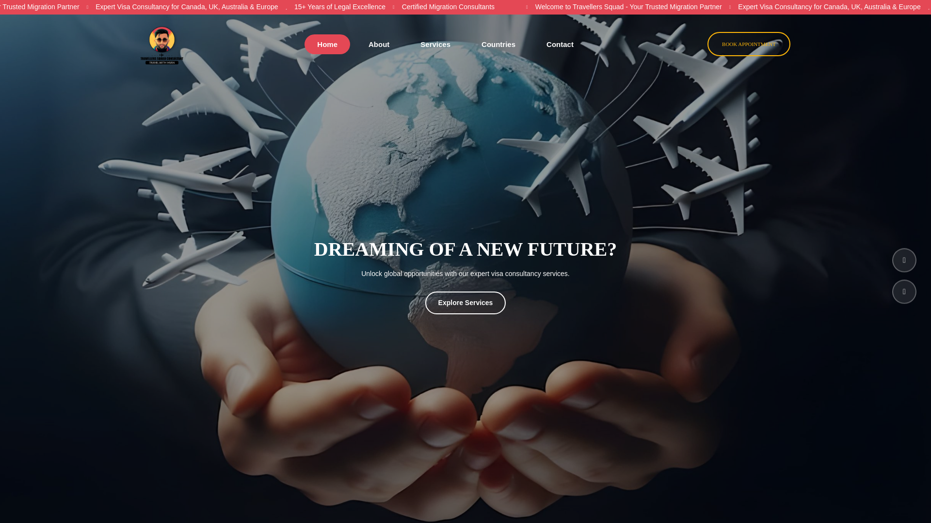 website screenshot of https://travellerssquadconsultant.com