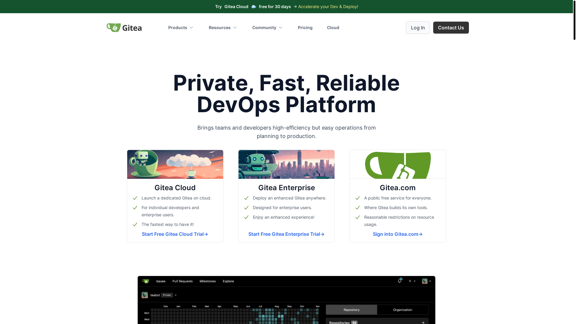 website screenshot of https://gitea.io