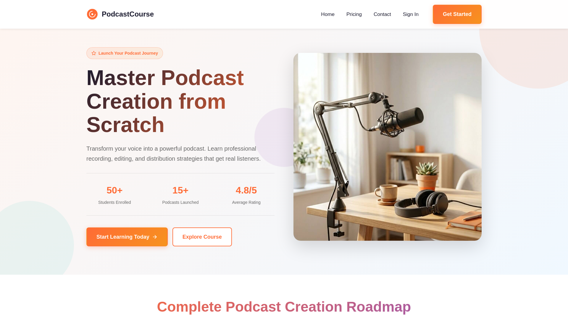 website screenshot of https://podcastcourseonline.info/