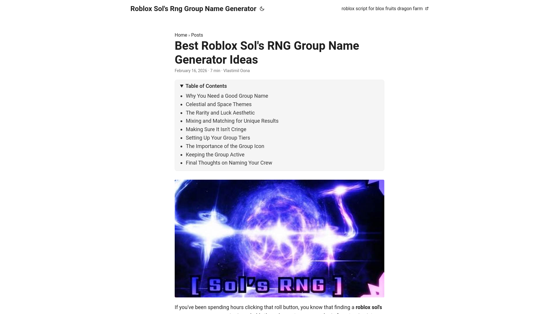 website screenshot of https://roblox-sols-rng-group-name-generator.pages.dev/