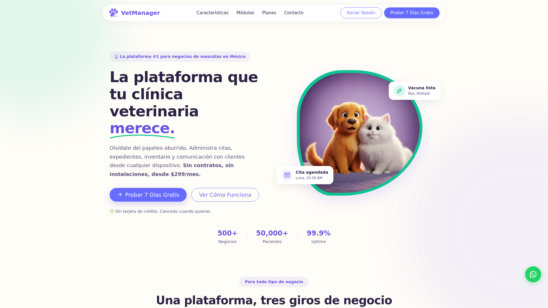 website screenshot of https://vetmanager.mx