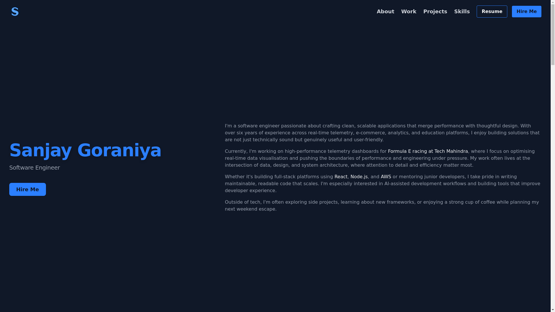 website screenshot of https://sanjaygoraniya.dev/