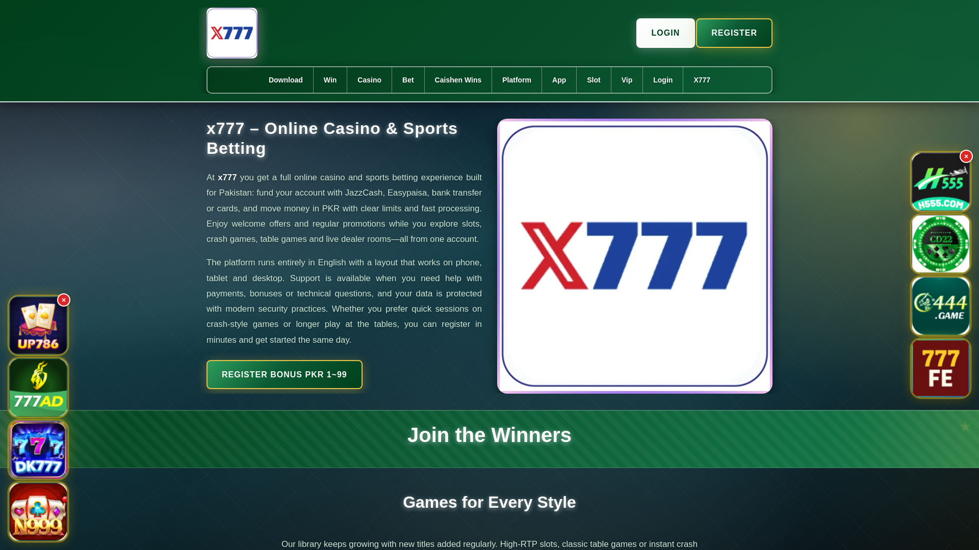 website screenshot of https://x777salam.com/