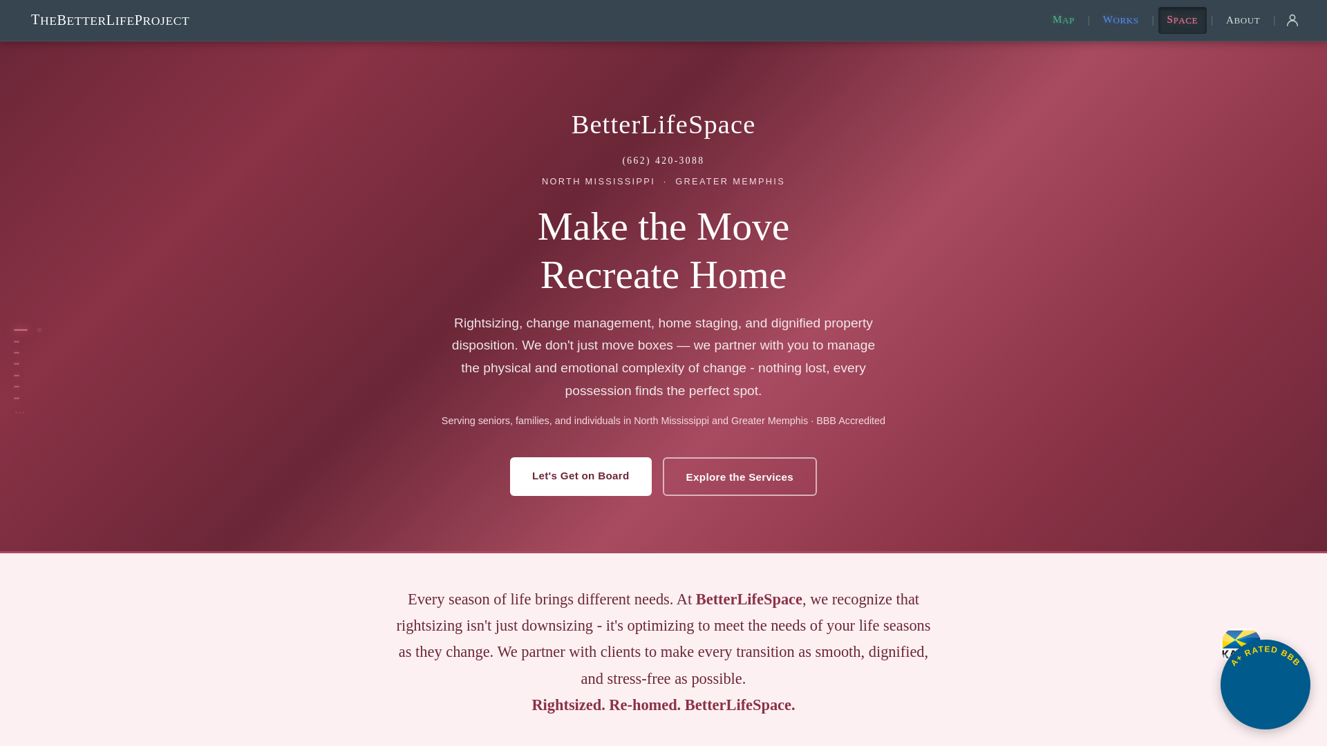 website screenshot of https://betterlifespace.org