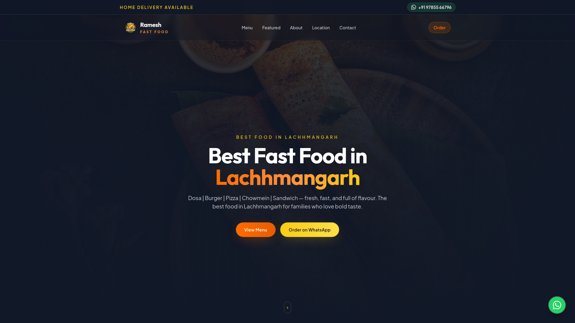 website screenshot of https://rameshfastfood.in/