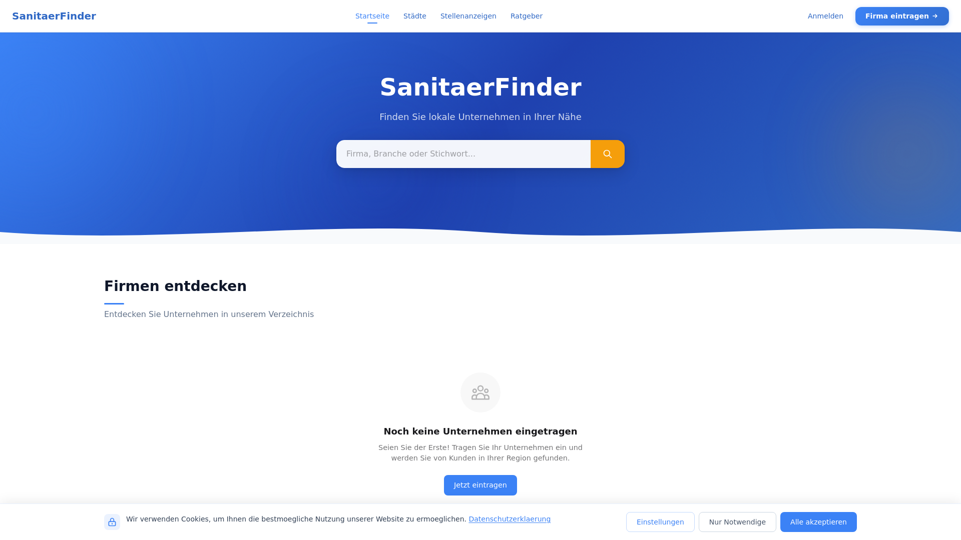 website screenshot of https://sanitaerfinder.com/