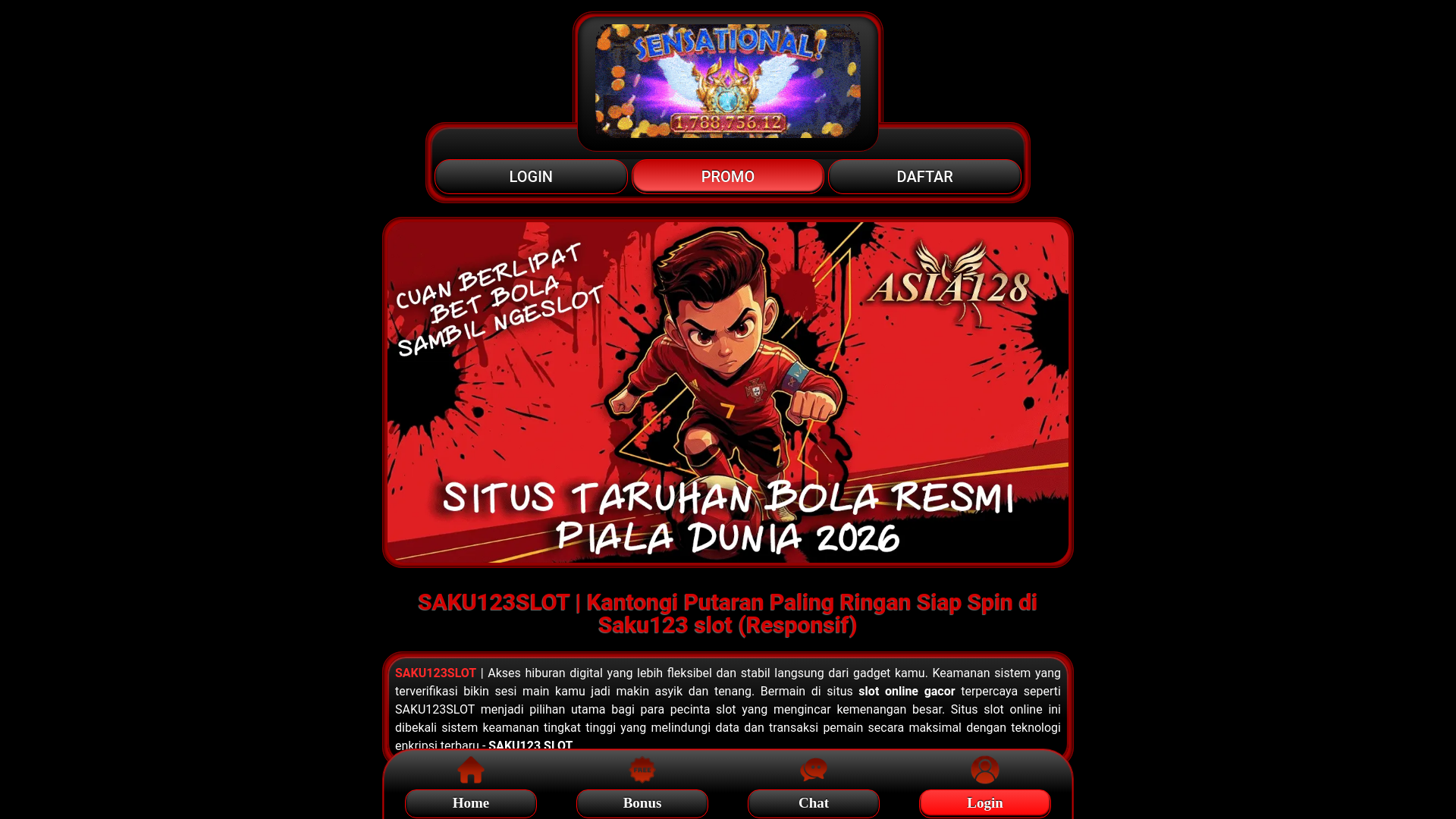 website screenshot of https://saku123slot.net/