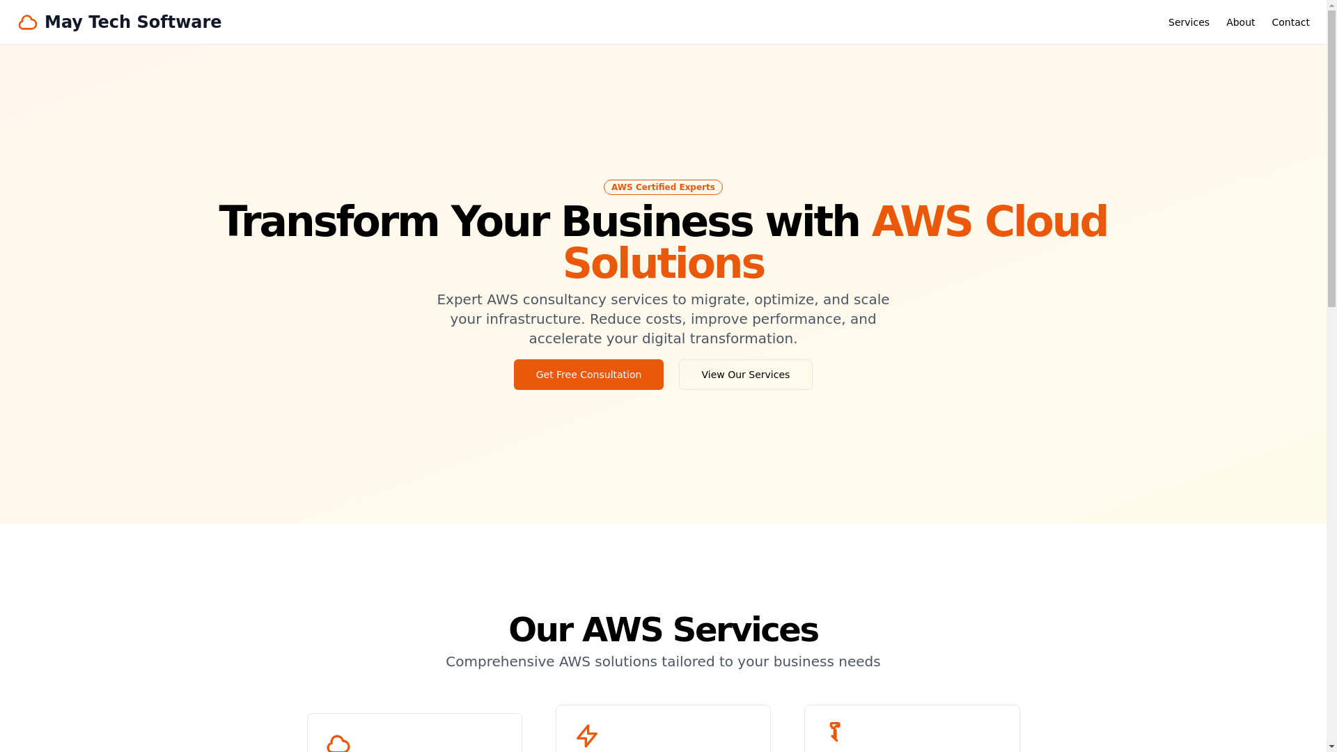 website screenshot of https://maytechsoft.com/