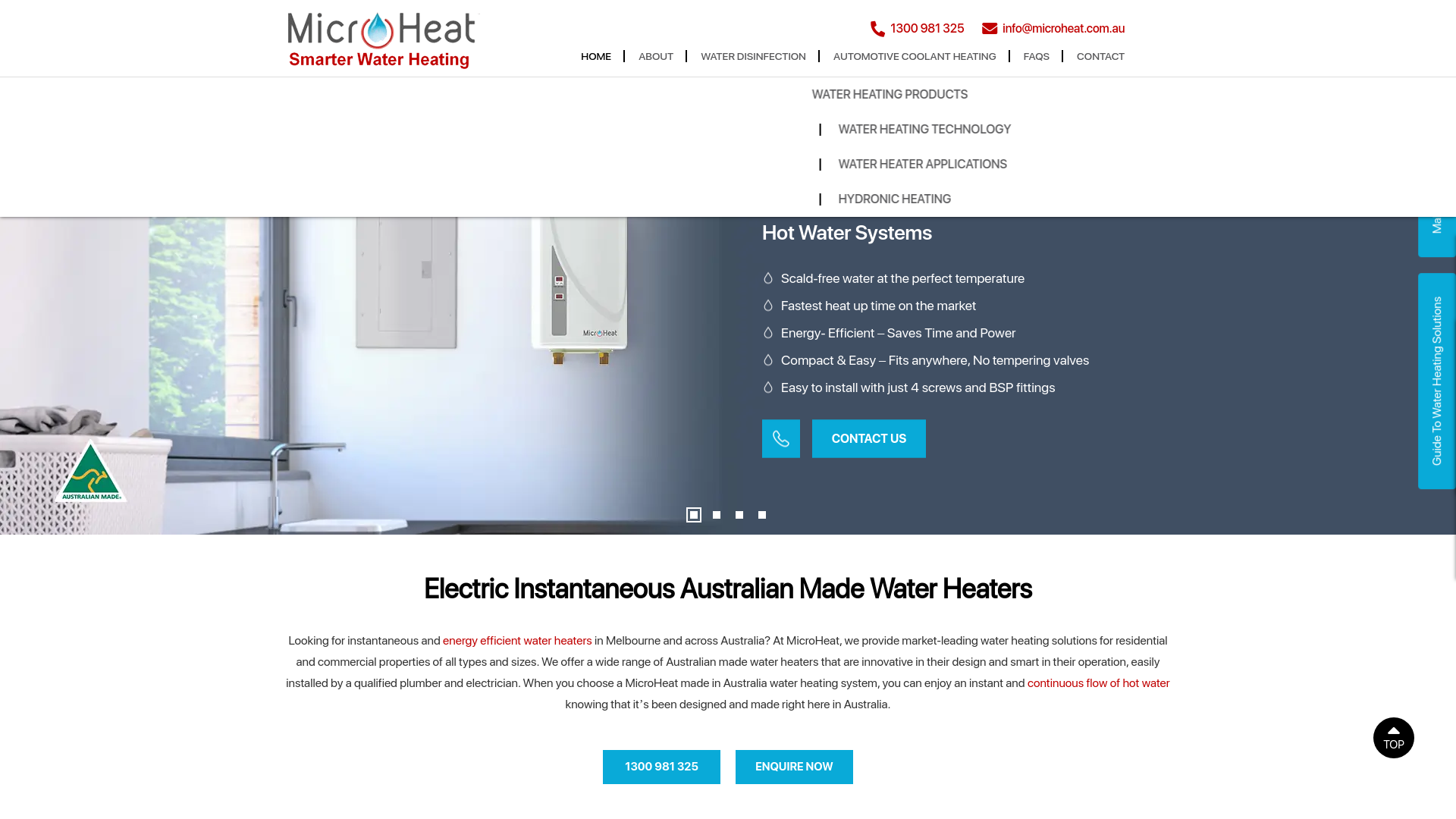 website screenshot of https://www.microheat.com.au/