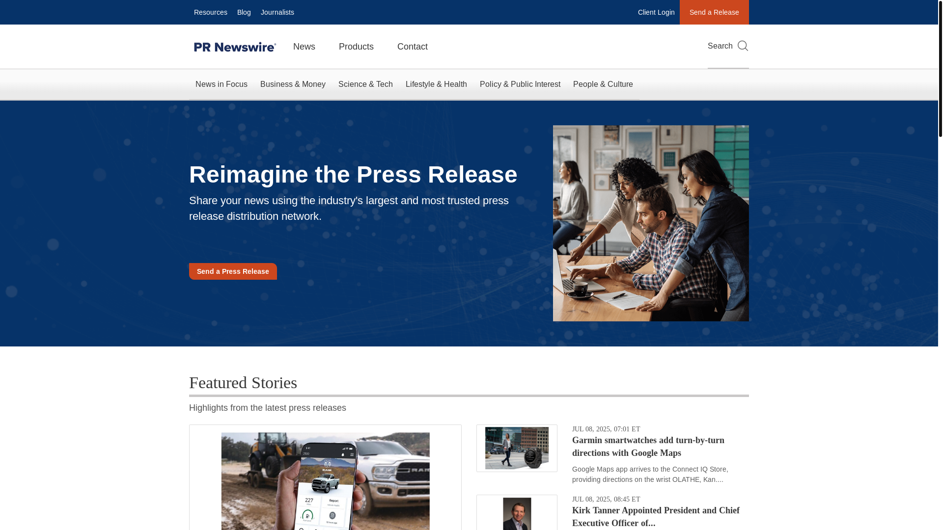 website screenshot of https://prnewswire.com/