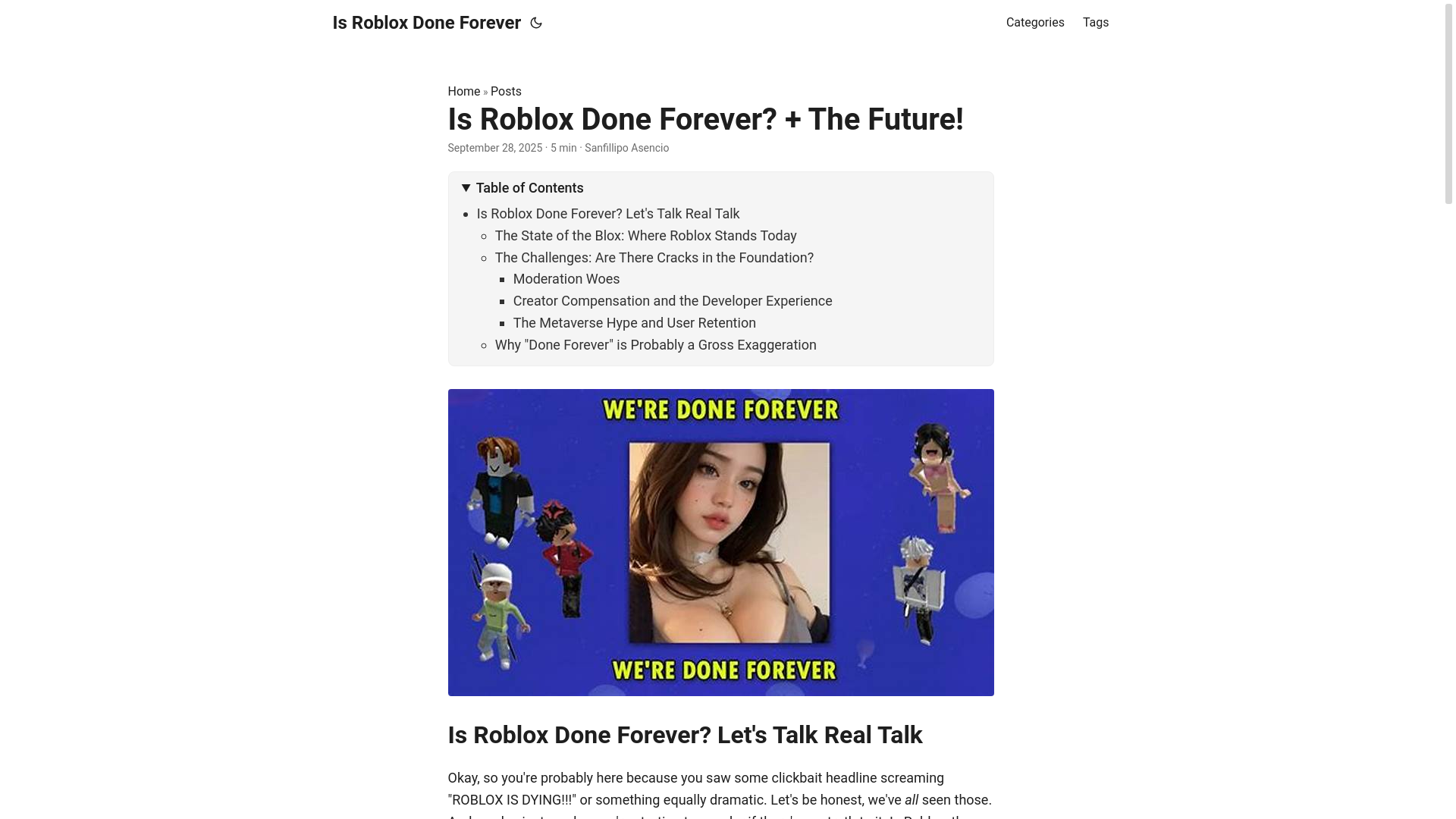 website screenshot of https://is-roblox-done-forever.pages.dev/
