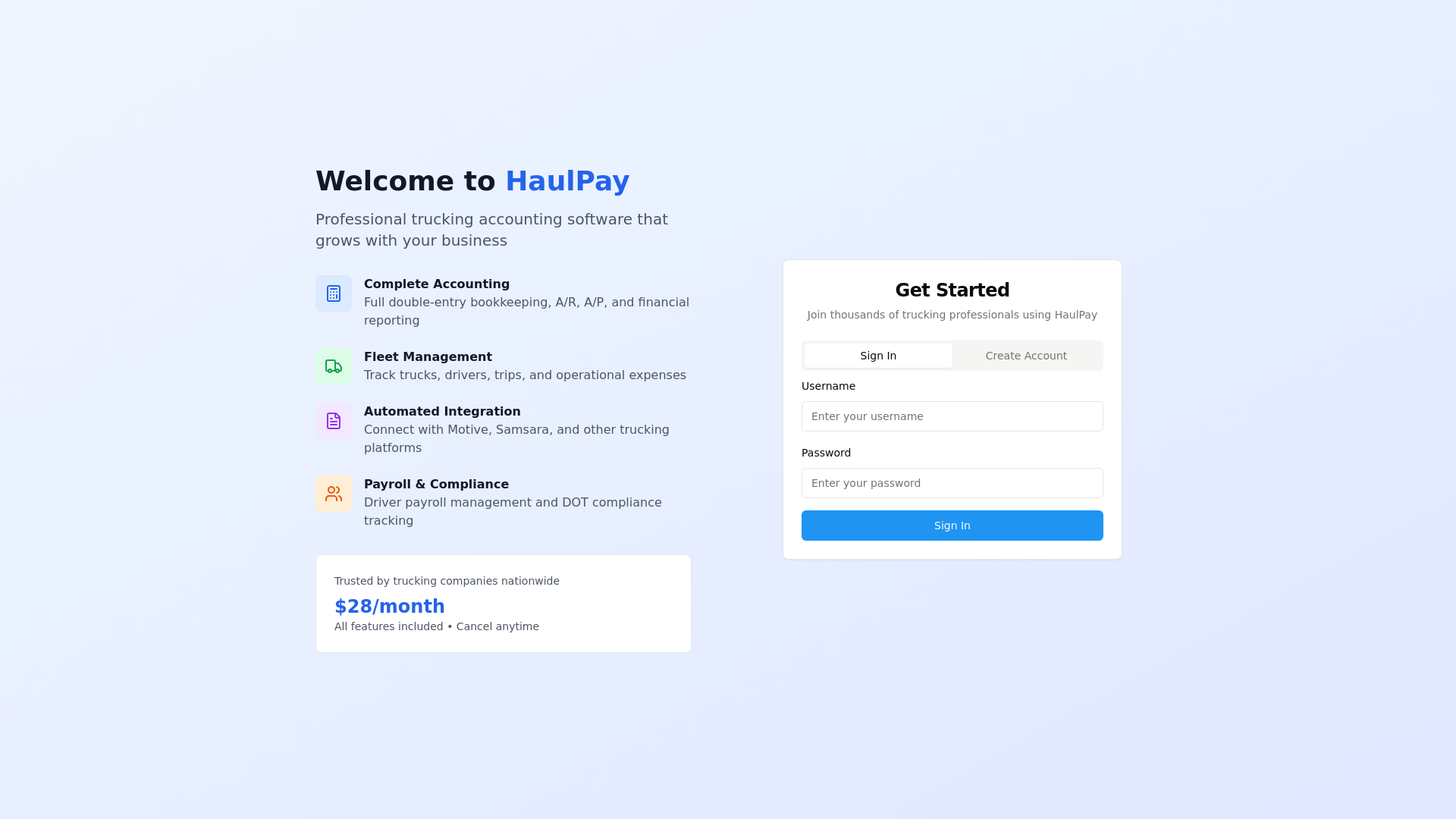 website screenshot of https://haul-pay.com/