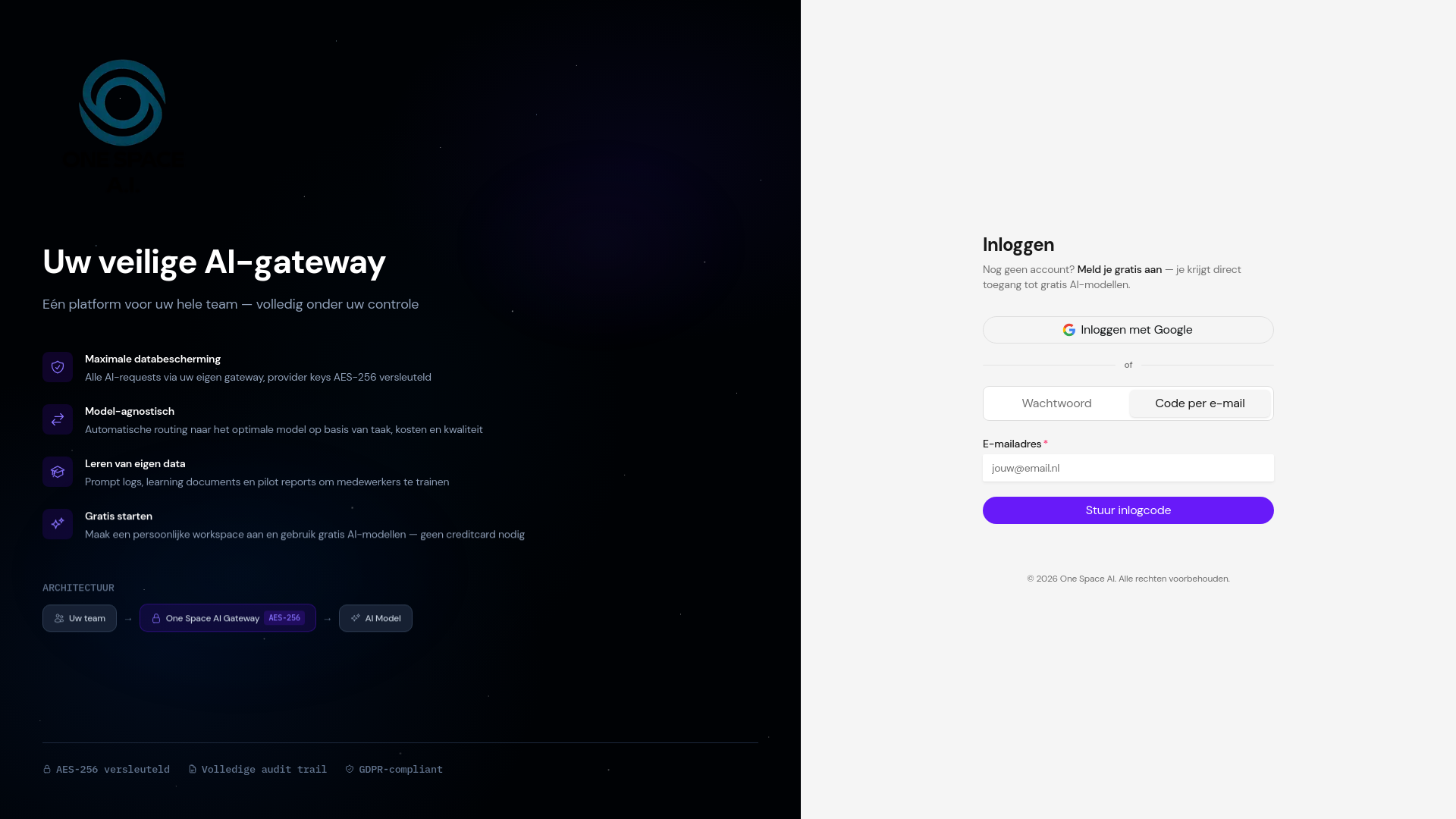 website screenshot of https://onespaceai.nl