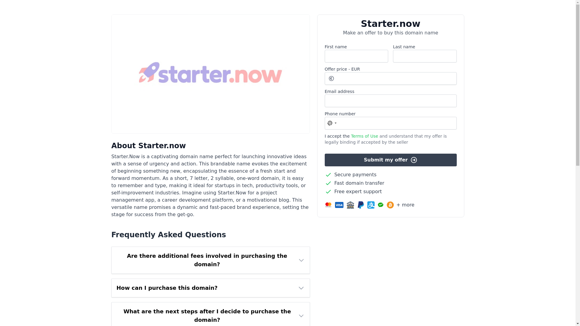 website screenshot of https://starter.now/