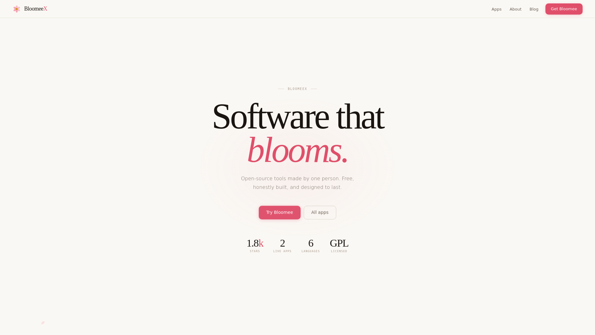 website screenshot of https://bloomeex.pages.dev/
