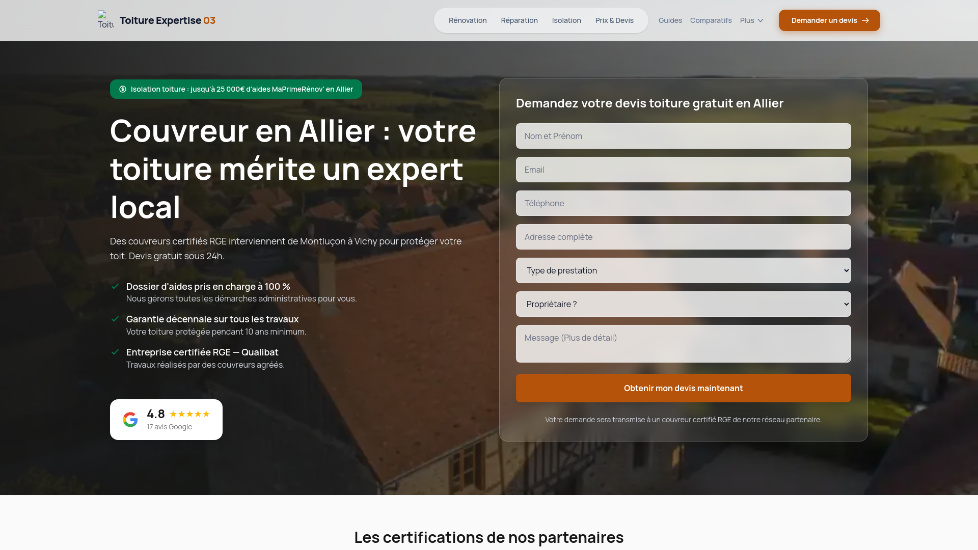 website screenshot of https://couvreur-toiture-03.pages.dev/