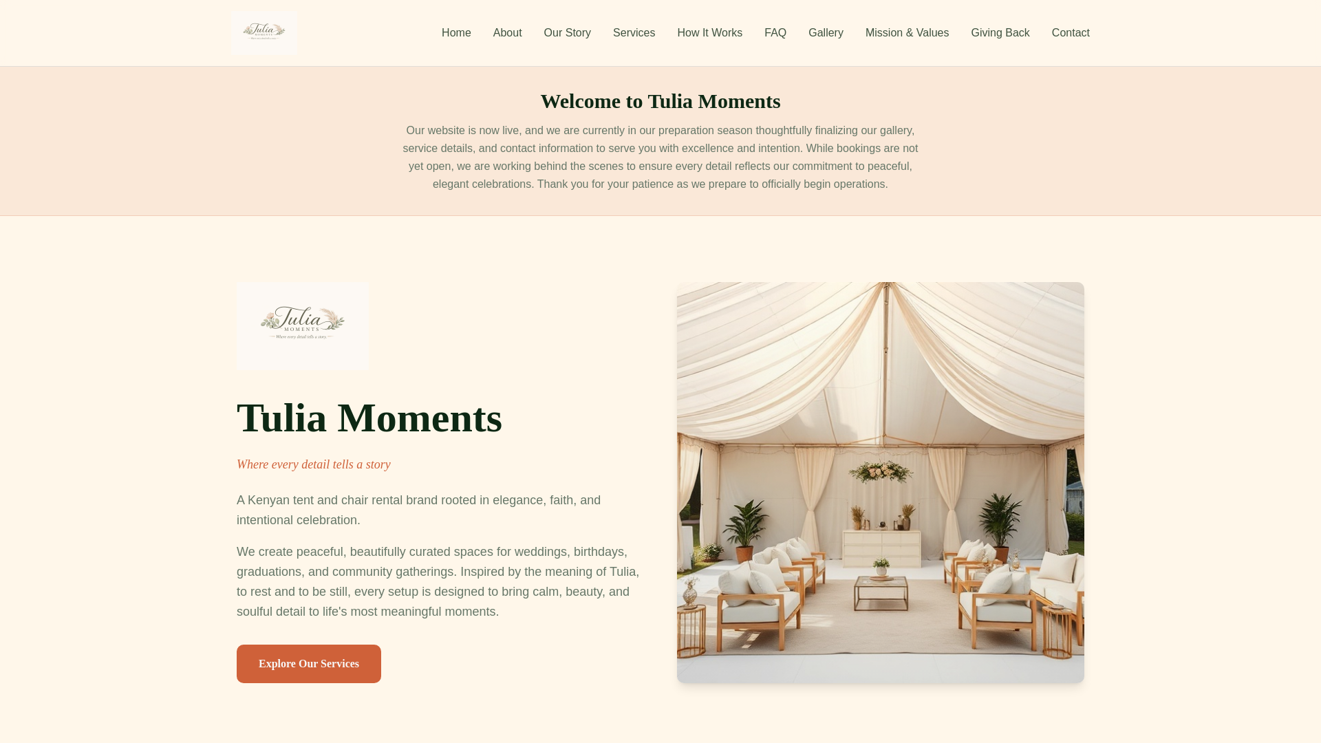 website screenshot of https://tuliamoments.com/