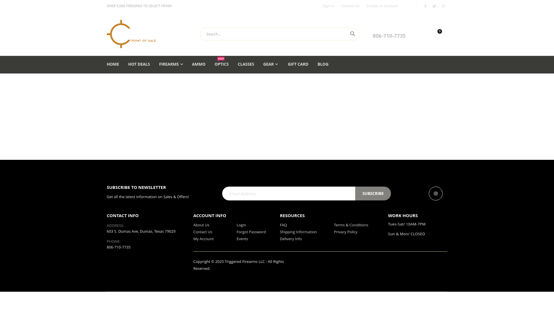website screenshot of https://triggeredfirearmsllcdumas.com/