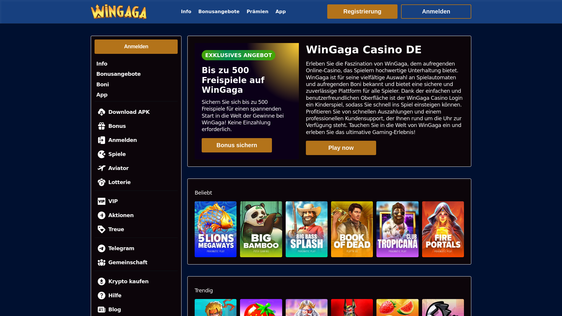 website screenshot of https://wingagacasinode-com.pages.dev/