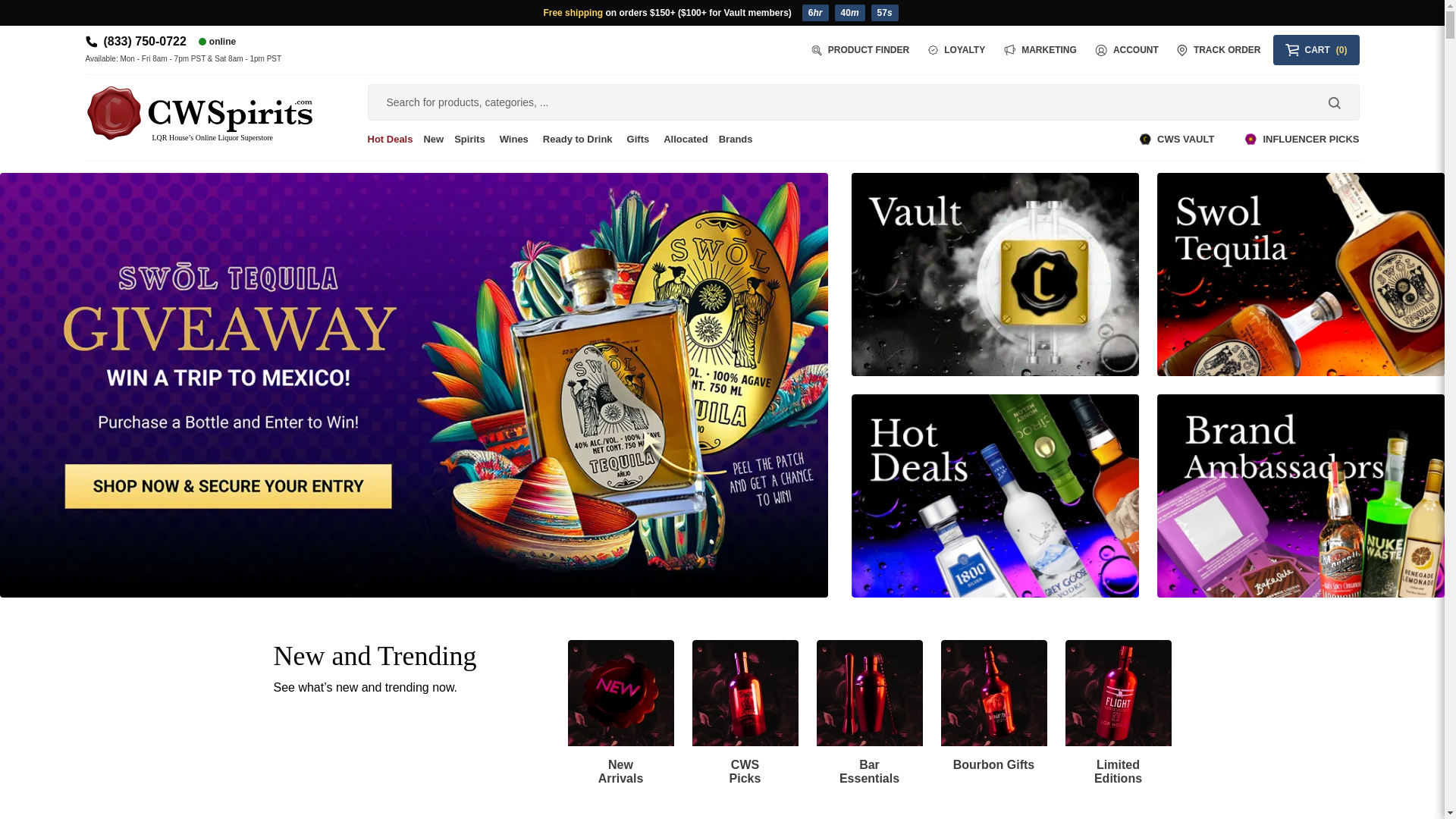 website screenshot of https://cwspirits.com