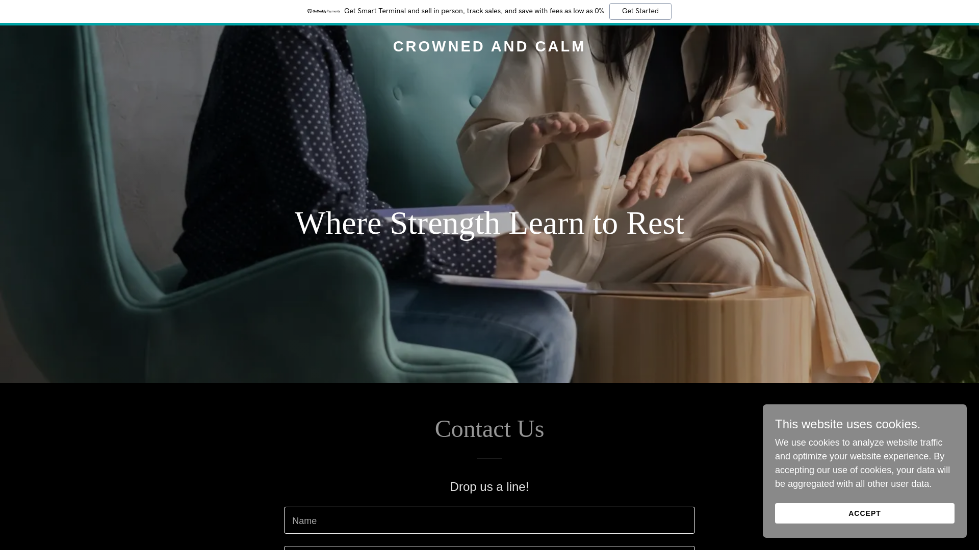 website screenshot of https://crownedandcalm.org/
