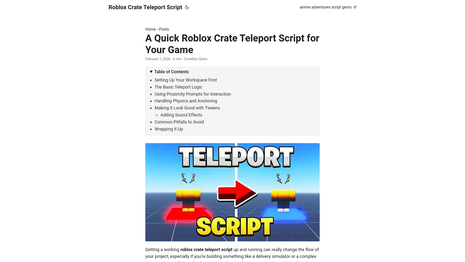 website screenshot of https://roblox-crate-teleport-script.pages.dev/