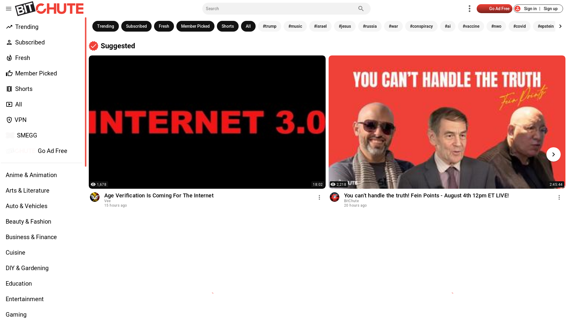 website screenshot of https://www.bitchute.com